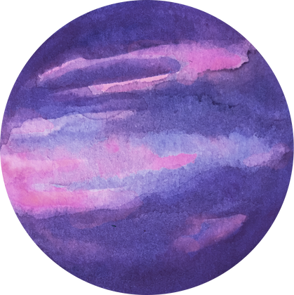 Hand-Painted Watercolor Space Galaxy Violet and Pink Planet